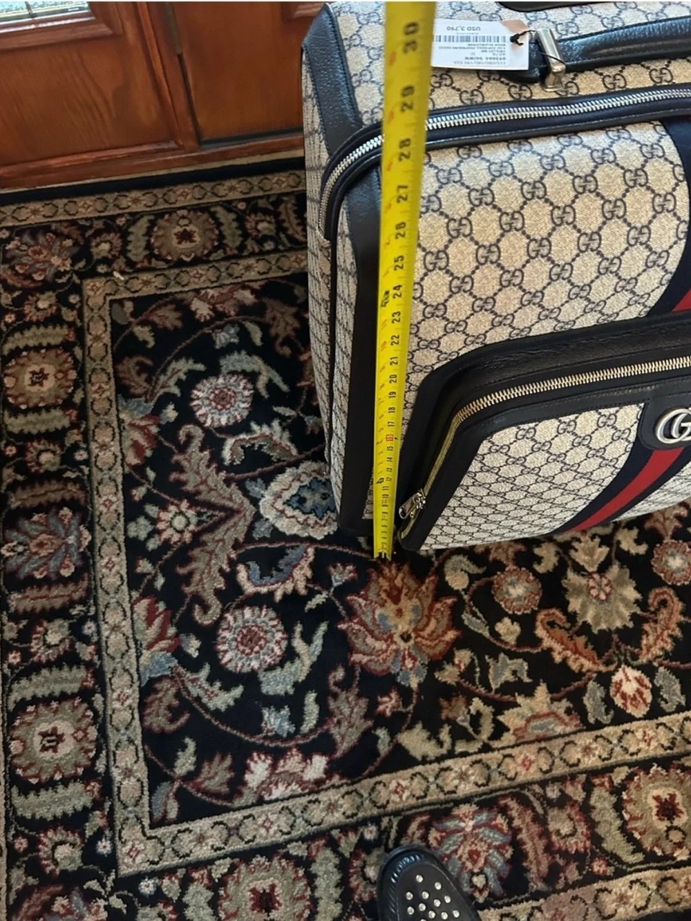 Gucci Savoy, GG Supreme suitcase, iconic blue/red web stripe made in Italy